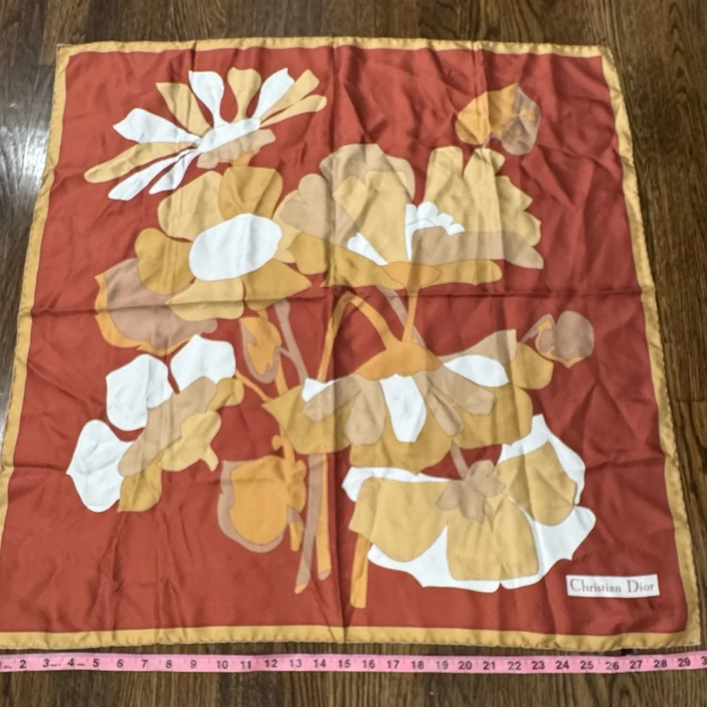 Vintage Christian Dior Blue Silk Scarf Floral 30